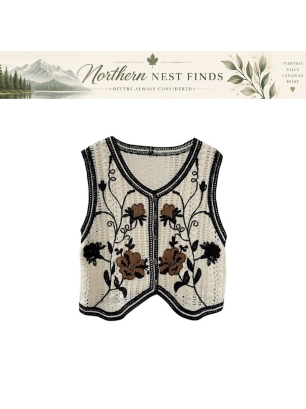 GORGLITTER Embroidered Floral Crochet Vest Western Rodeo Top